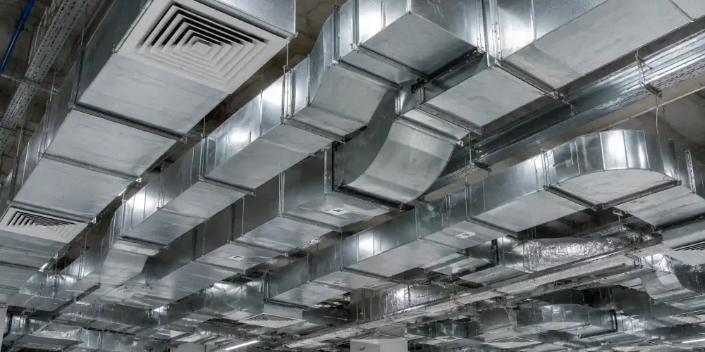 Commercial HVAC ducting installation in progress for an office building
